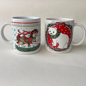 Set of 2 Vintage Festive Holiday Mugs